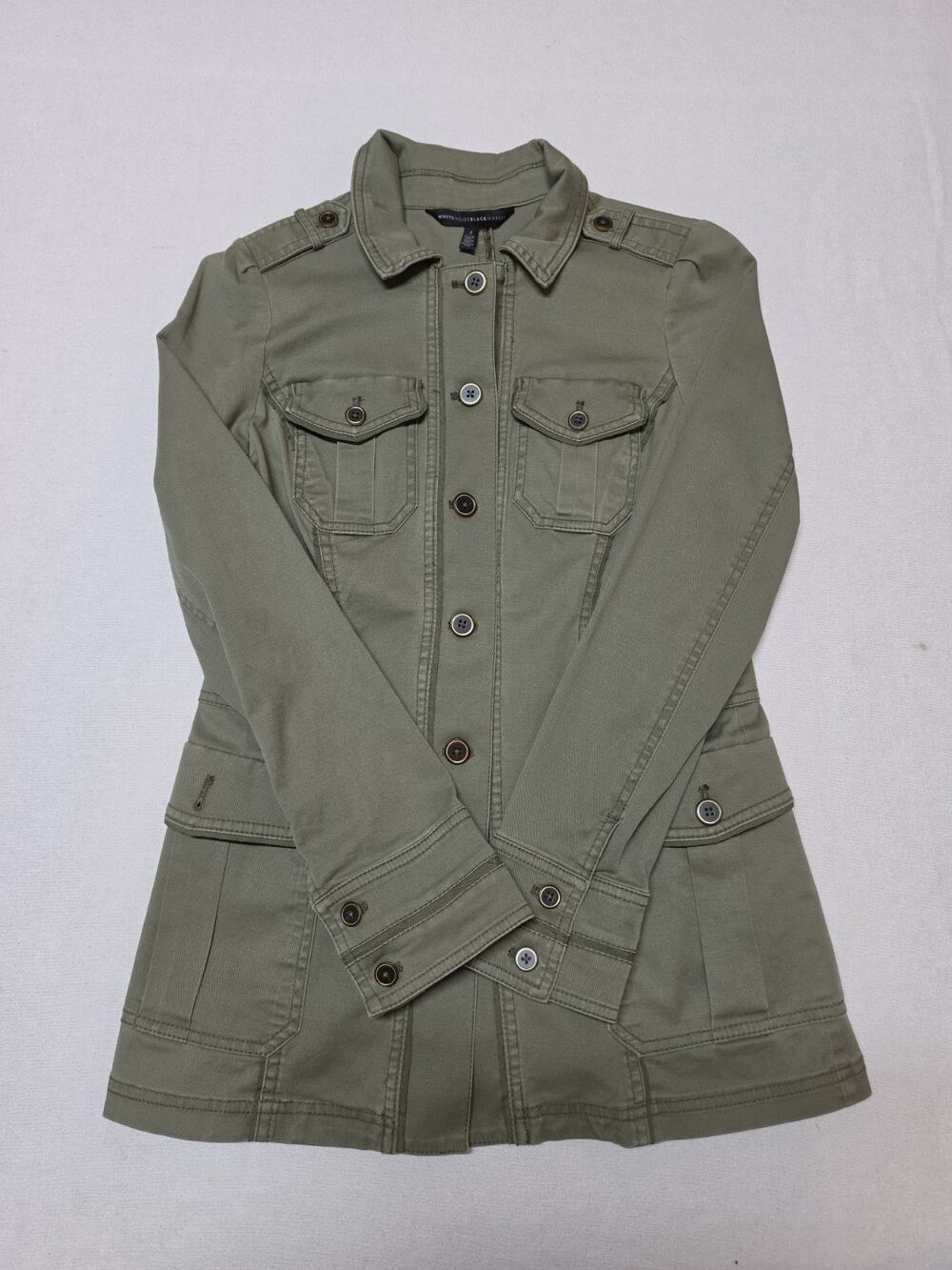 White House Black Market Womens Size 2 Olive Green Military Utility Jacket...
